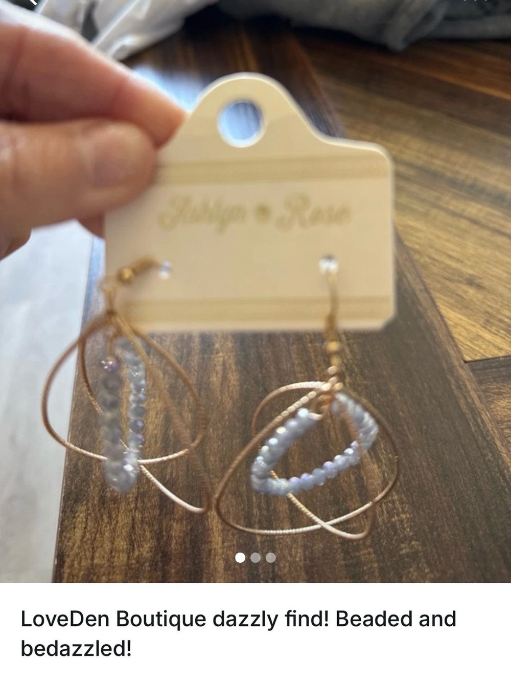 Gold-Tone Hoop Earrings with Light Blue Beads